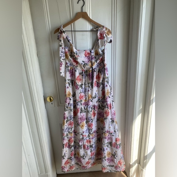 House of Harlow 1960 Dress Floral Linen Tier Bow Tie Shoulders Sz M - Picture 6 of 16